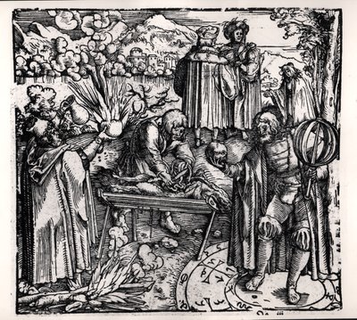 占卜的场面，包括haruspication，pyromancy和necromancy 作者 汉斯·伯格克米尔